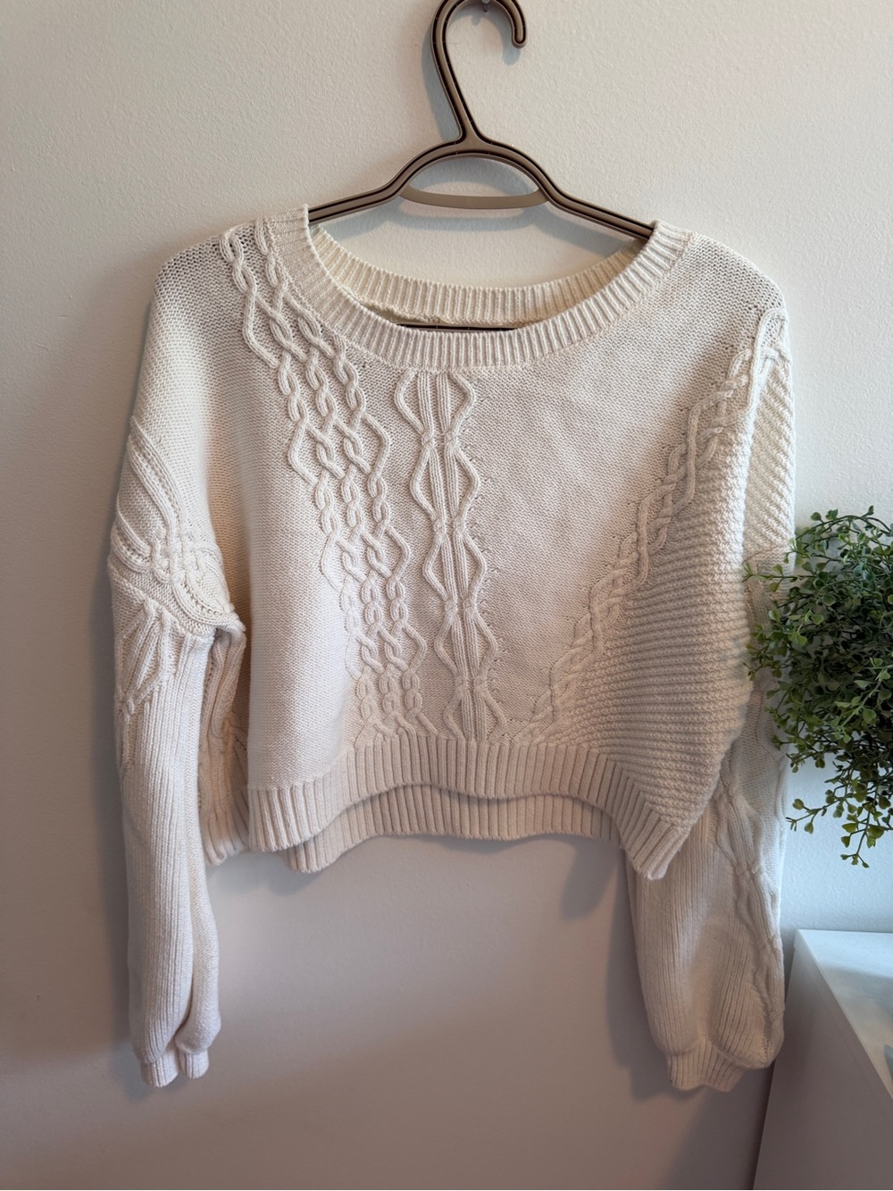 Anthropologie Cream Cable Knit Cropped Sweater